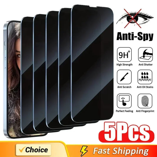 Privacy Screen Protector for iPhone – 5 Pack | Anti-Spy Tempered Glass